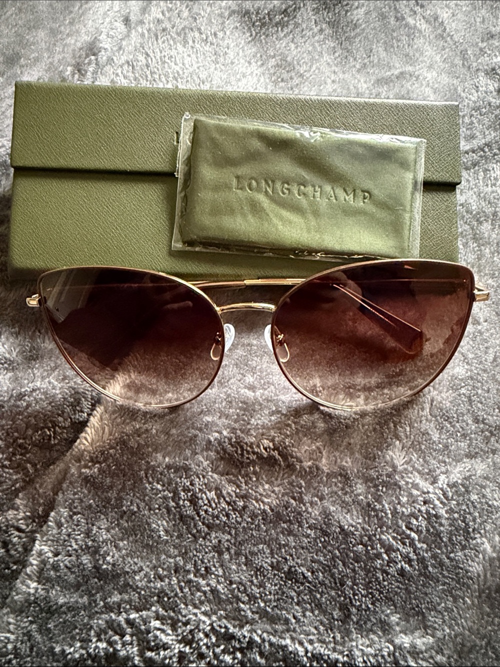 Longchamp Gold Frame Sunglasses with Brown Gradient Lenses
